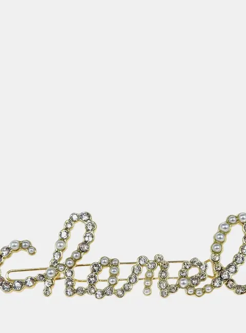 Chanel Swirling Pearls Crystal Gold Tone Metal Hair Clip