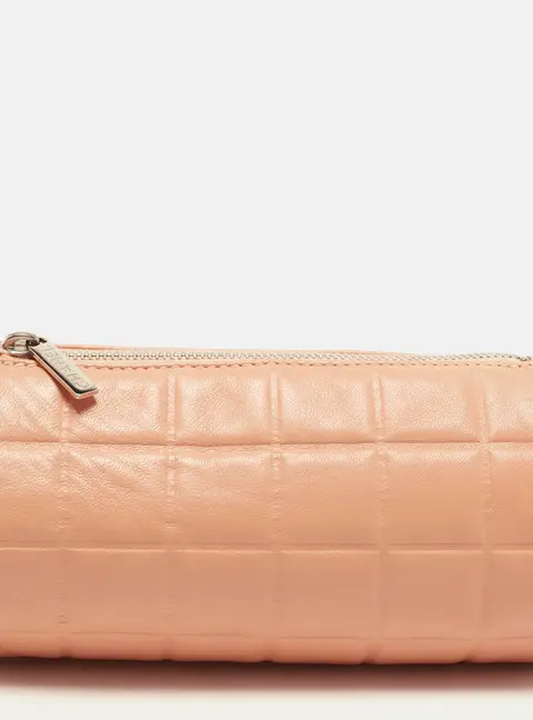 Chanel Cosmetic Pouch Peach Chocolate Bar Quilted Leather