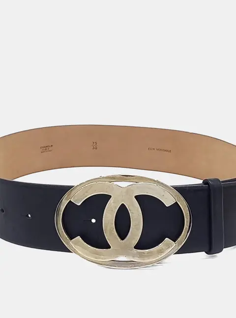 Chanel Leather Black logo belt