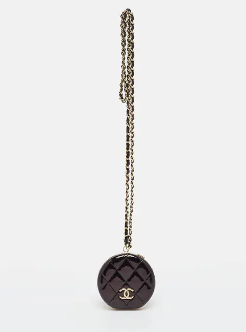 Chanel CC Vanity With Chain Black Quilted Patent Leather