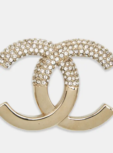 Chanel CC Crystals Gold Tone Brooch