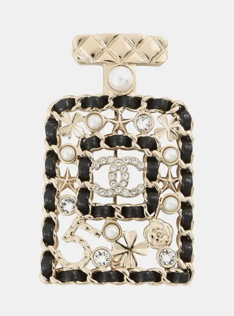 Chanel Perfume Motif Brooch Gold Plated Leather