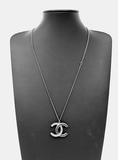 Chanel Silver-Tone Metal Long CC Pendant Necklace