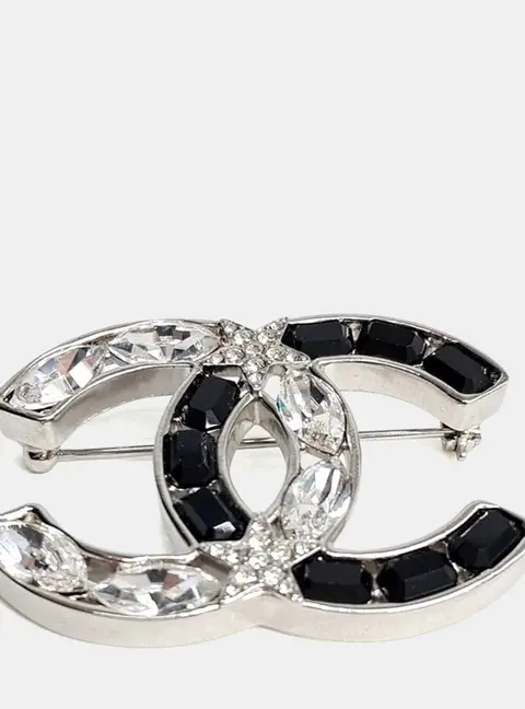 Chanel Silver Plated Metal logo brooch
