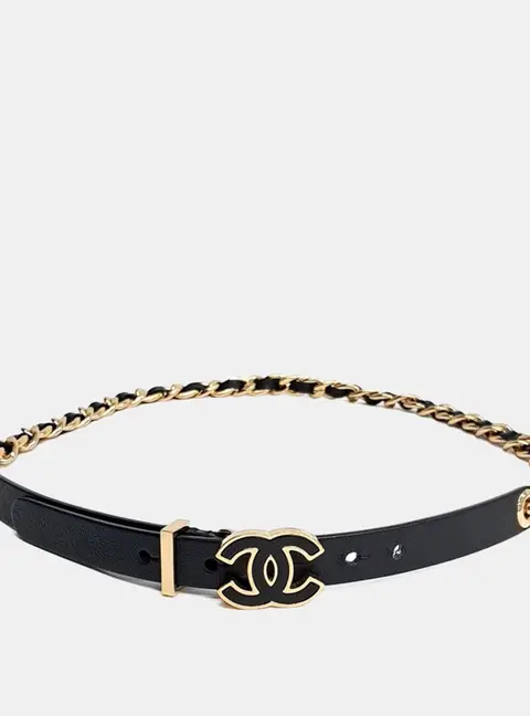 Chanel Leather Black chain belt