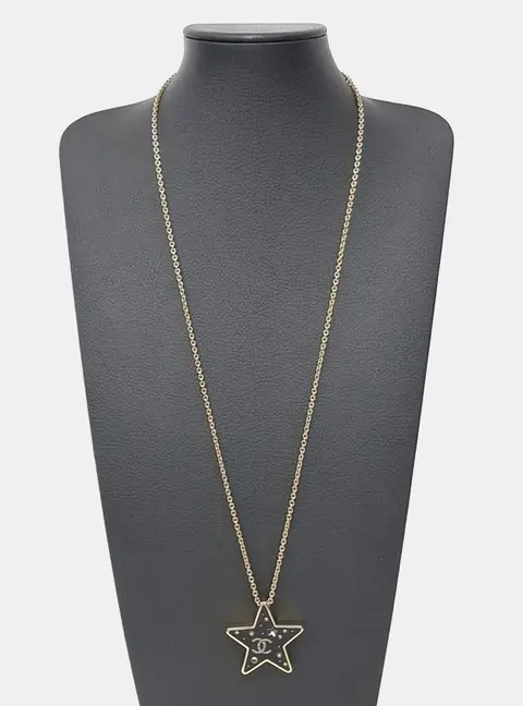 Chanel CC Black/Gold Star Pendent Necklace