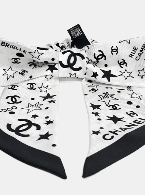 Chanel Black/White Silk Hair Scrunchie