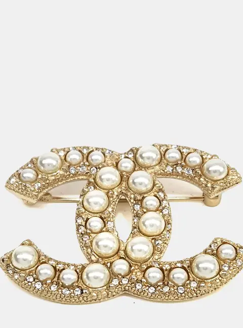 Chanel CC Gold Pearl Brooch