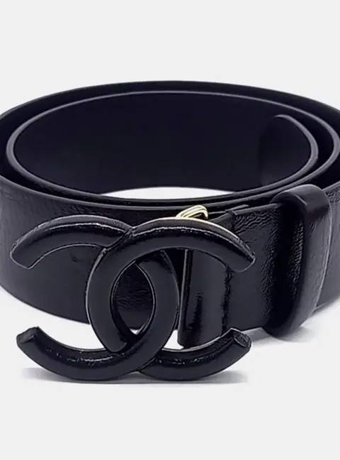 Chanel Black Leather Logo Belt