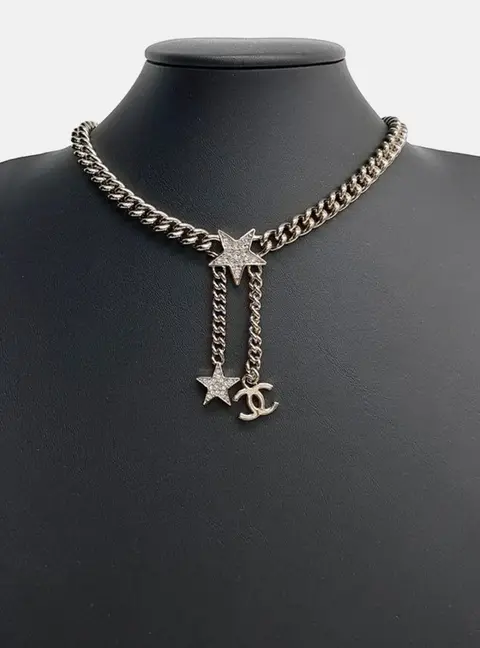 Chanel Star and CC Pendant Gold Tone Necklace