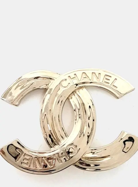 Chanel Gold Tone Logo Brooch