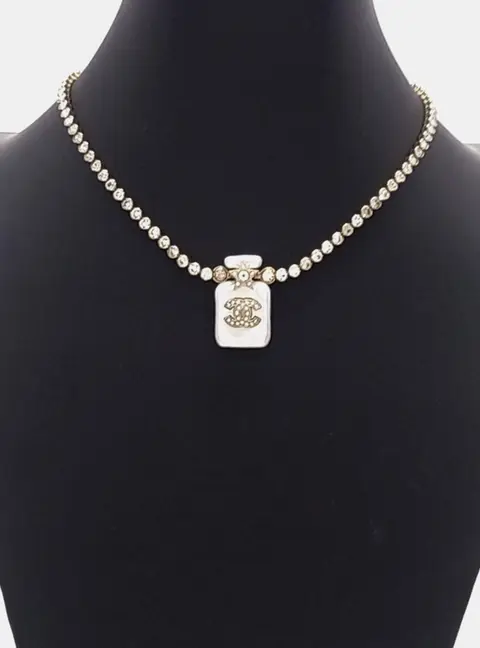 Chanel CC Mark Perfume Bottle Silver Necklace