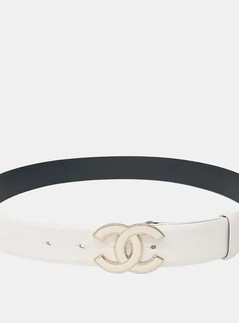 Chanel Leather White logo belt
