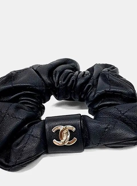 Chanel Leather Black Hair Scrunchie