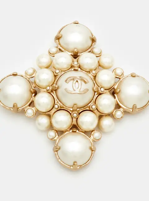 Chanel CC Faux Pearl  Gold Tone Brooch