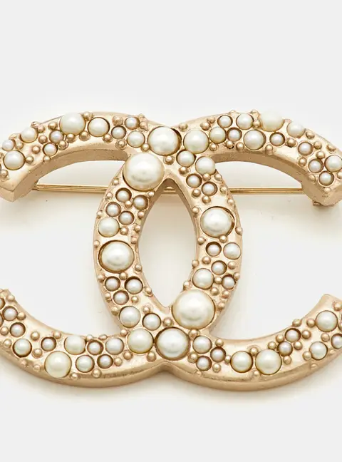 Chanel CC Faux Pearls Gold Tone Brooch