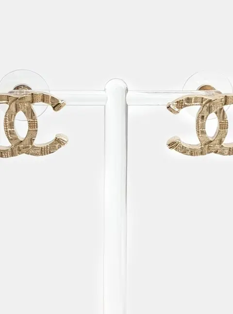 Chanel Logo Gold Tone Earrings