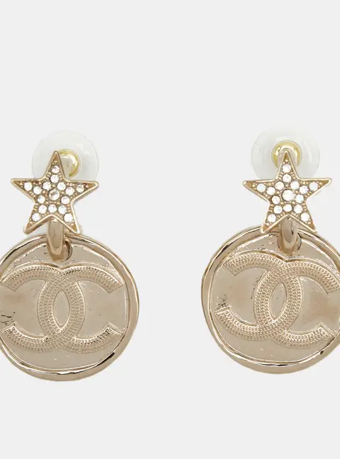 Chanel CC Star Crystals Gold Tone Earrings