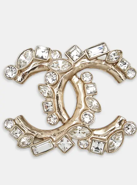 Chanel CC Crystals Gold Tone Brooch