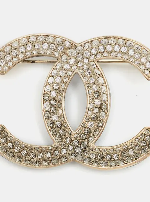 Chanel CC Crystals Enamel Gold Tone Brooch