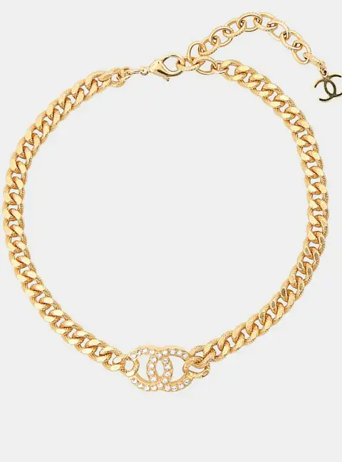 Chanel Cc Logo Choker Gold Metal Rhinestone