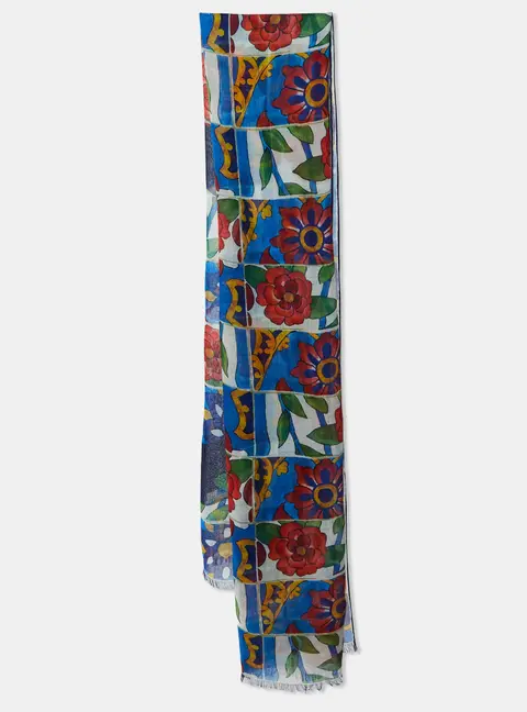 Chanel Blue CC Camelia Print Cashmere & Silk Scarf