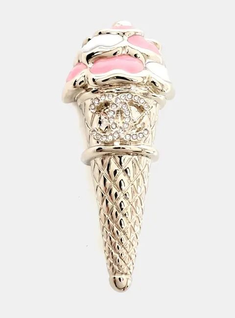 Chanel Gold/Pink Crystals Enamel Ice Cream Brooch