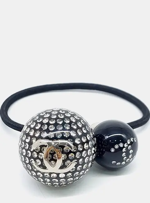 Chanel CC Black/Silver Elastic Rhinestone Hairband