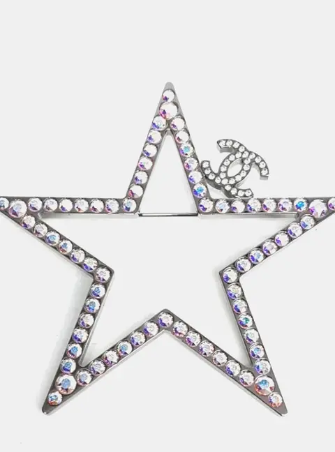 Chanel CC Star Silver Crystal Brooch