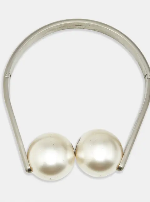 Chanel Faux Pearl SIlver Tone Choker Necklace