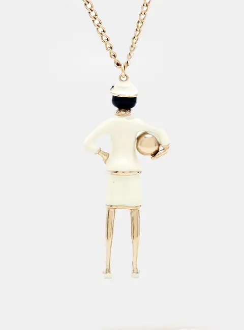 Chanel CC Lady Enamel Faux Pearl Gold Tone Necklace
