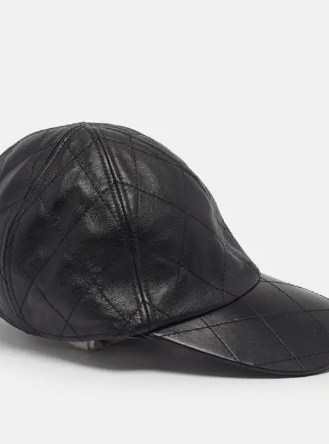 Chanel Black Diamond Quilted Leather Baseball Cap M