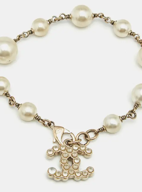 Chanel CC Faux Pearls Gold Tone Bracelet