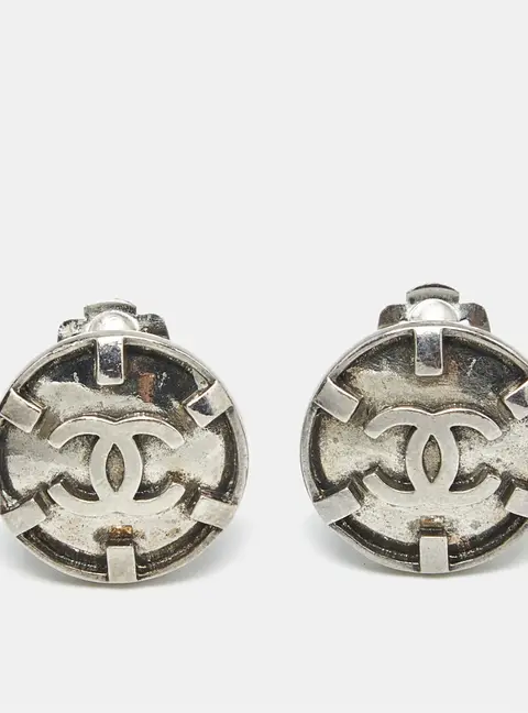 Chanel CC Silver Tone Earrings