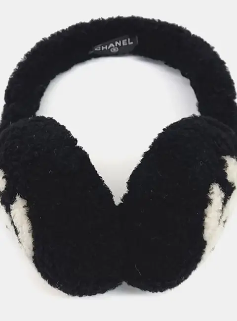 Chanel Black/White Shearling Earmuffs