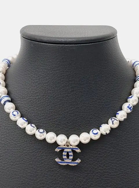 Chanel CC Blue/White Pearl Necklace