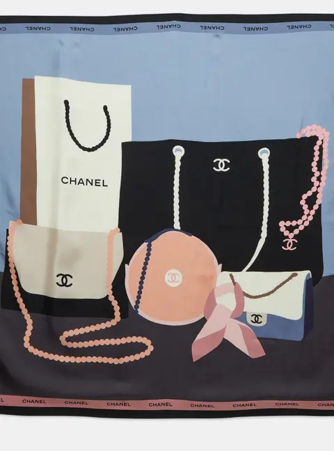 Chanel Multicolor Bag Print Silk Square Scarf