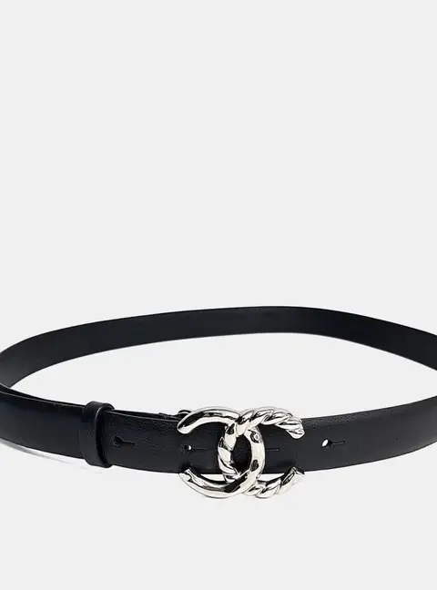 Chanel Logo Black Leather Belt