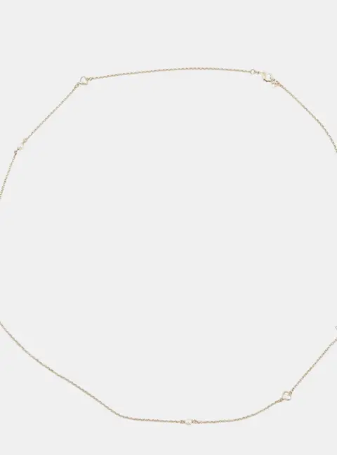 Chanel CC Logo Rhinestone Faux Pearl Long Necklace Champagne Gold Metal