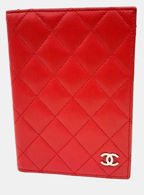 Chanel Red Leather Passport Wallet