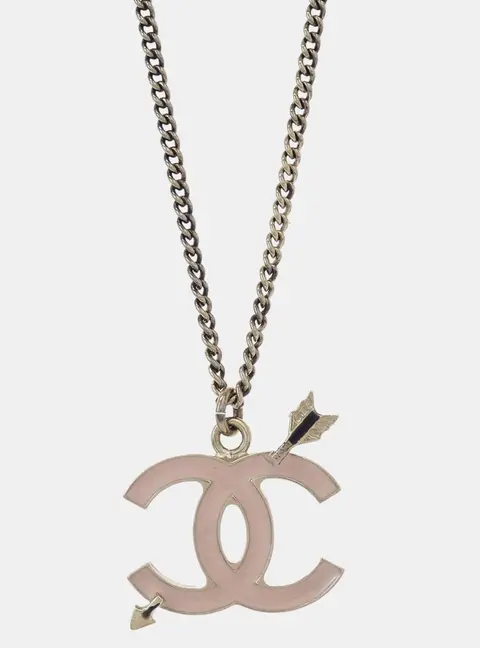 Chanel CC Arrow Light Pink Enamel Gold Plated Metal Women's Pendant Necklace