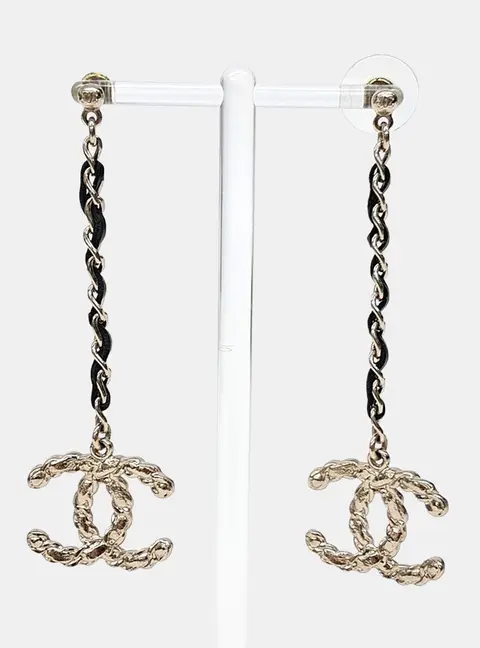 Chanel Coco Mark Gold Leather Dangle Earring