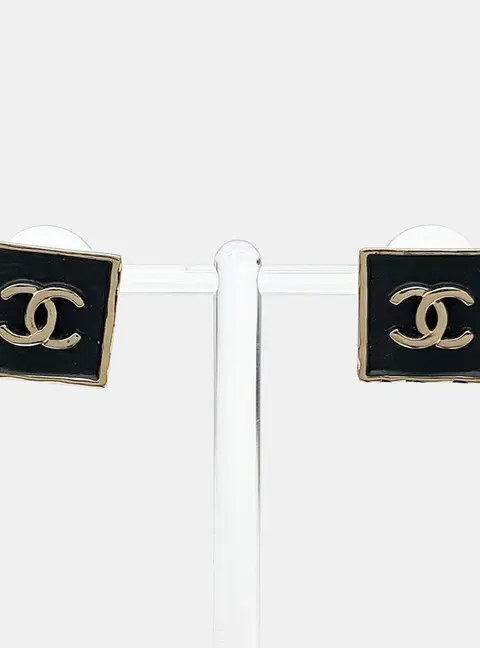 Chanel Square CC Logo Stud Earrings