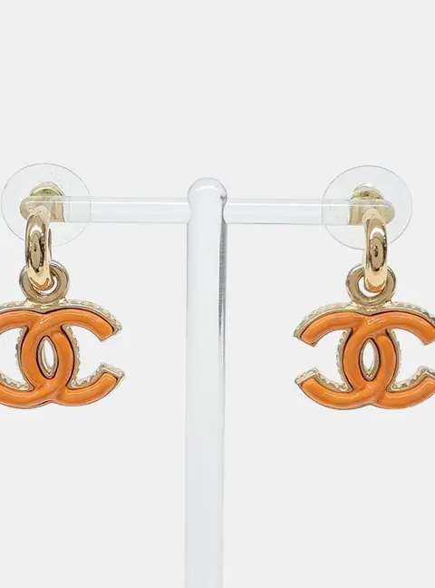 Chanel CC Orange/Gold Dropdown Earrings
