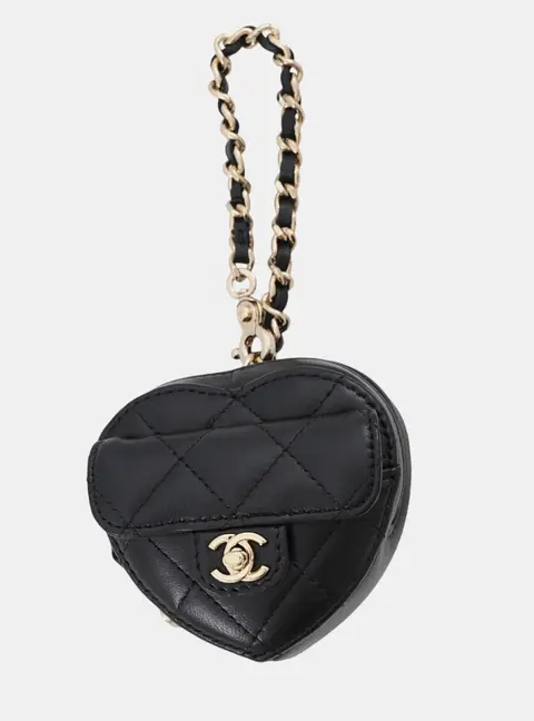 Chanel Matelasse CC Logo Mini Heart Black Lambskin