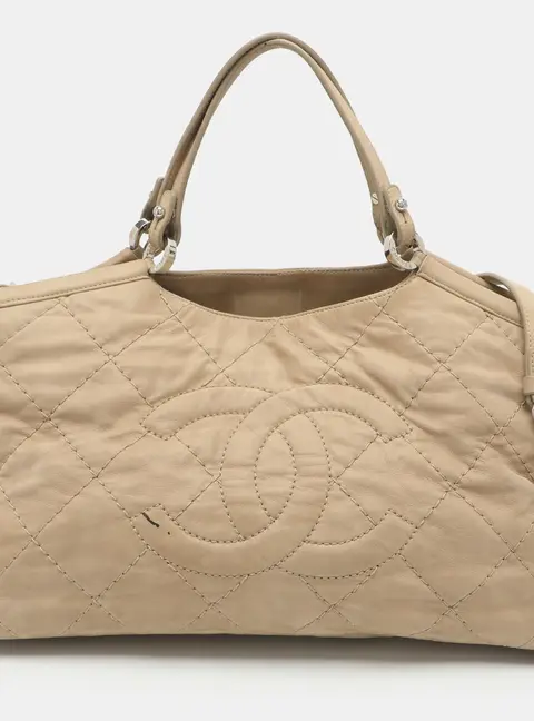 Chanel Sea Hit Beige Iridescent Quilted Leather Tote