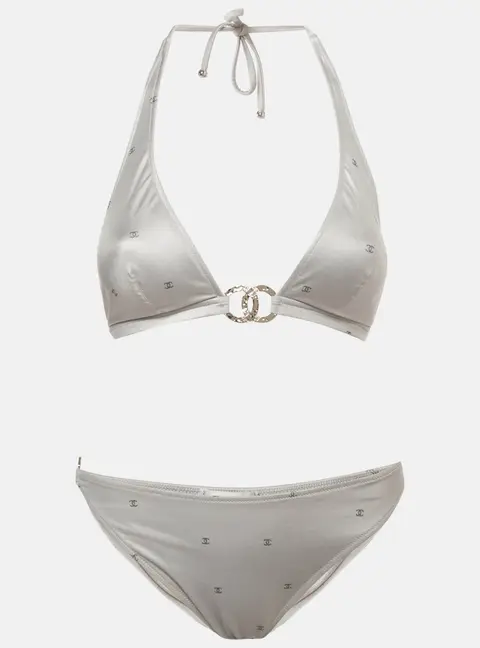 Chanel Silver Nylon Blend Monogram Bikini Set M