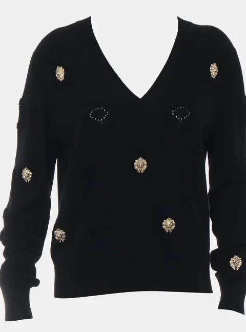 Chanel CC Lion Head Embellished Cashmere Sweater
