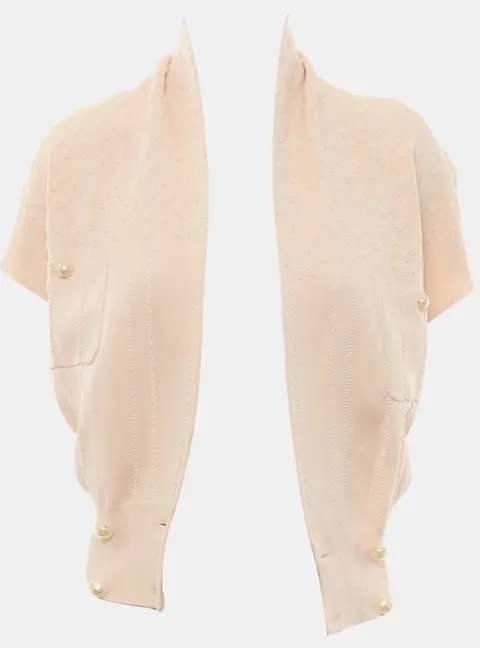 Chanel Pink Viscose Textured Knit Short Sleeve Cardigan Size S