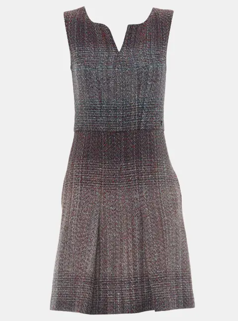Chanel 2017 Fantasy Multicolor/Burgundy Tweed Sleeveless Dress Size S